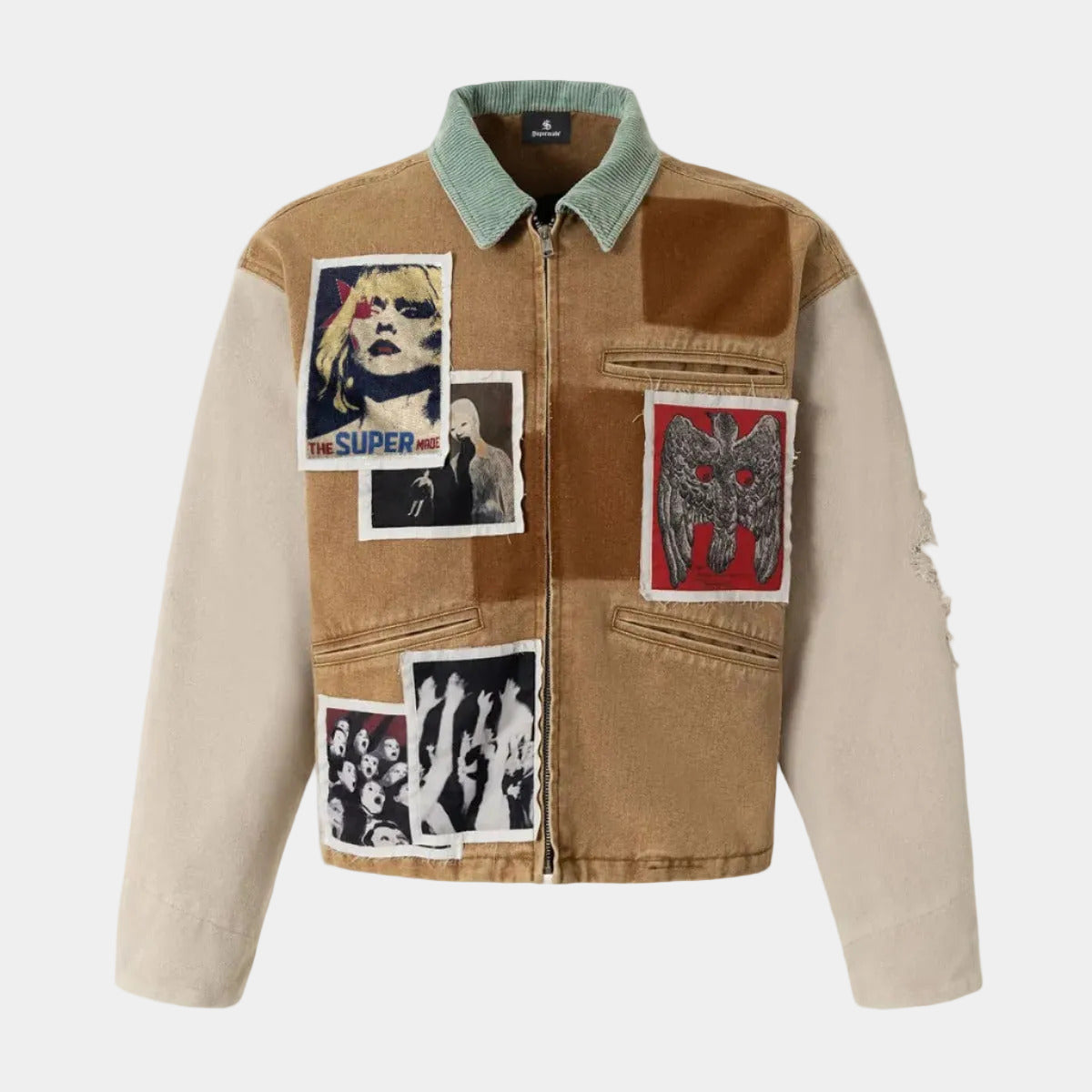 Punk Retro Collage Print Distressed Heavy Jacket - 2539