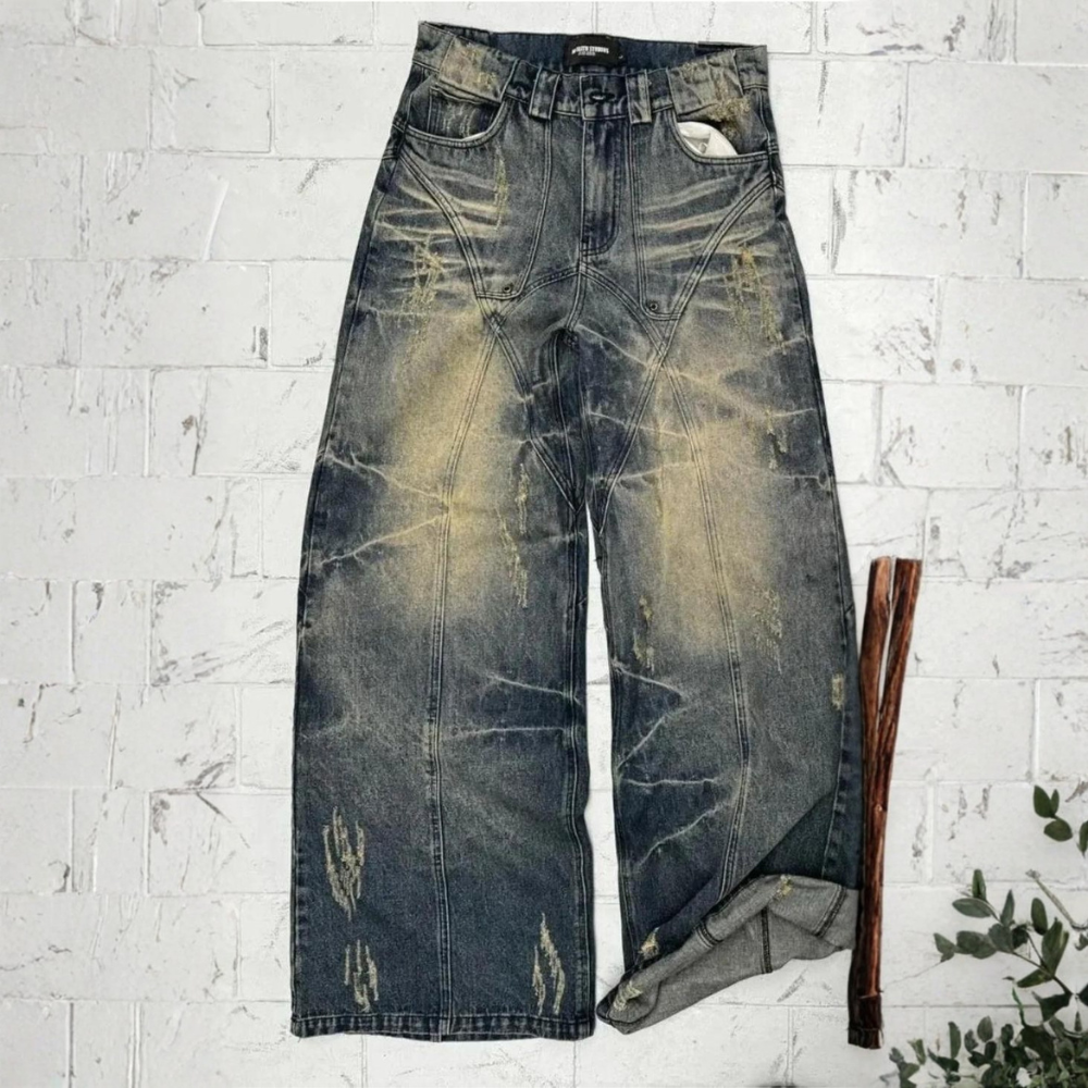 'Graphic Lining' Baggy Jeans