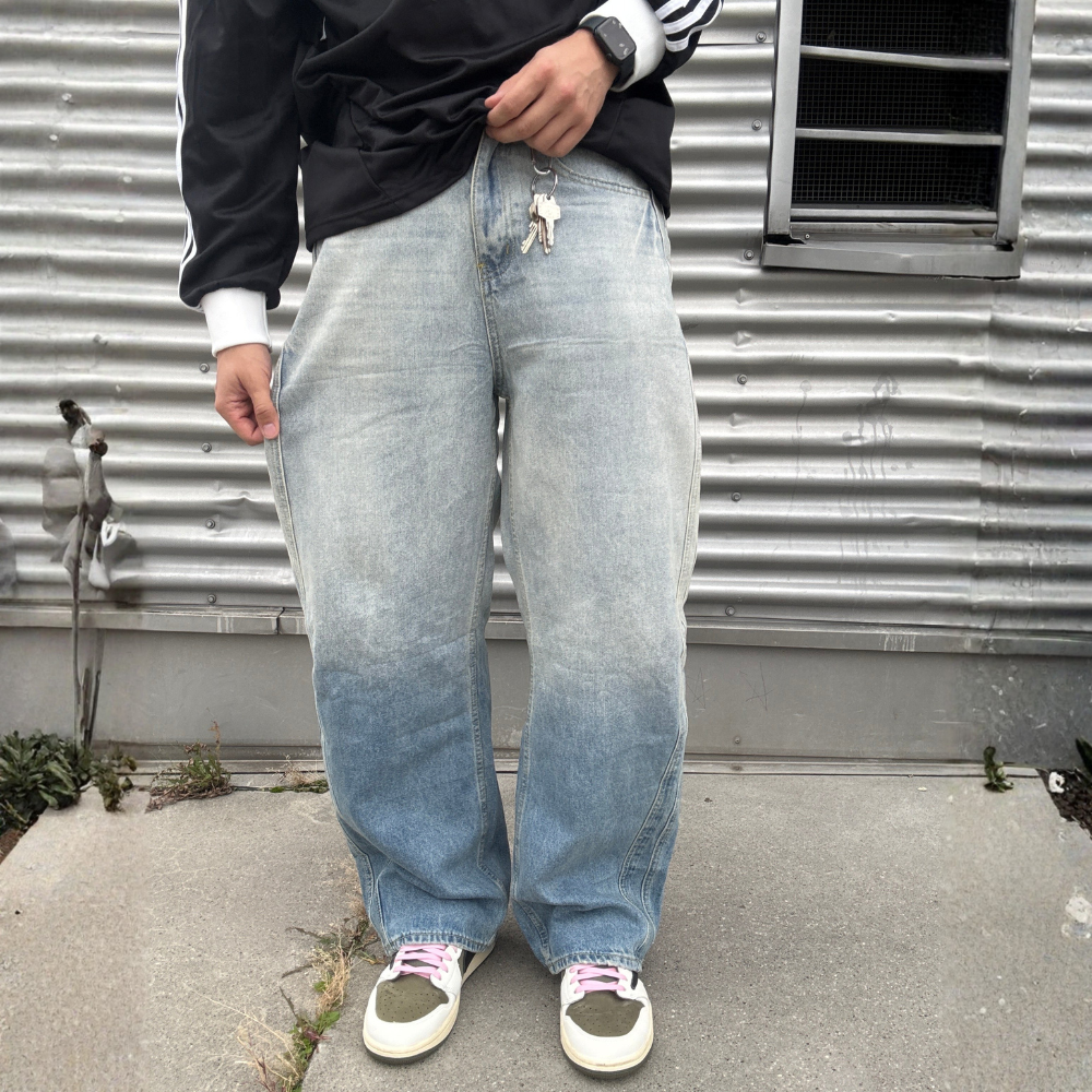 White Washed Baggy Jeans - Grey / Blue