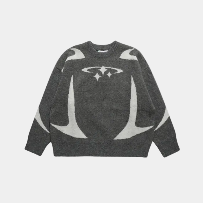 Y2K Stars Knitted Sweater - Grey