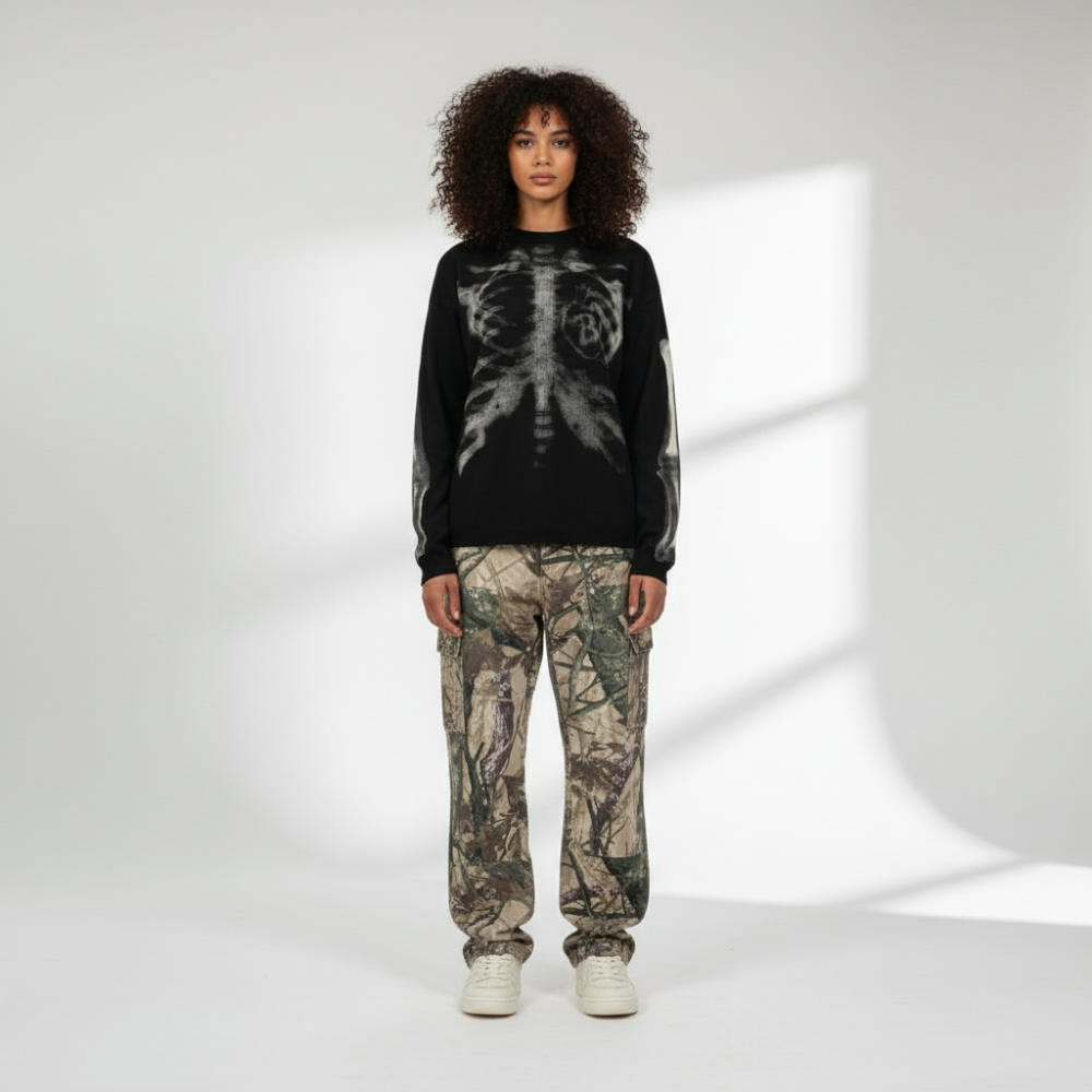 Skeleton Waffle Sweatshirt - Black