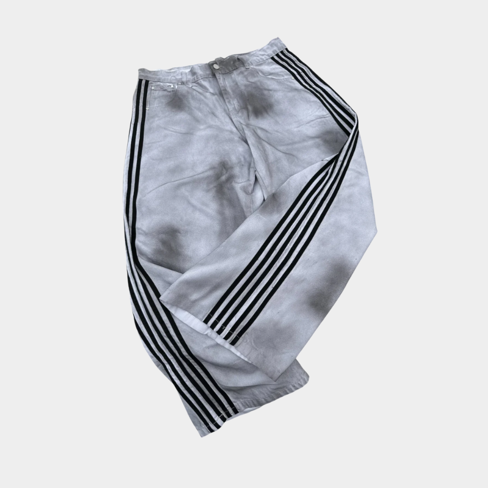 Embroidered Striped Baggy Jeans - Pink