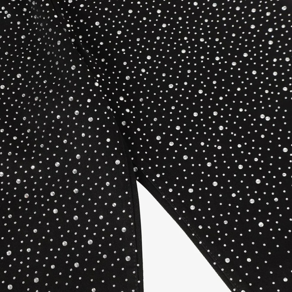 Retro Denim Full Rhinestone Design Baggy Jeans