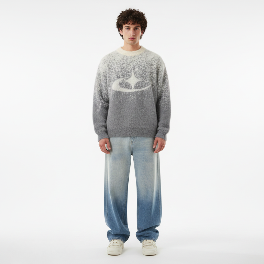 White Washed Baggy Jeans - Grey / Blue