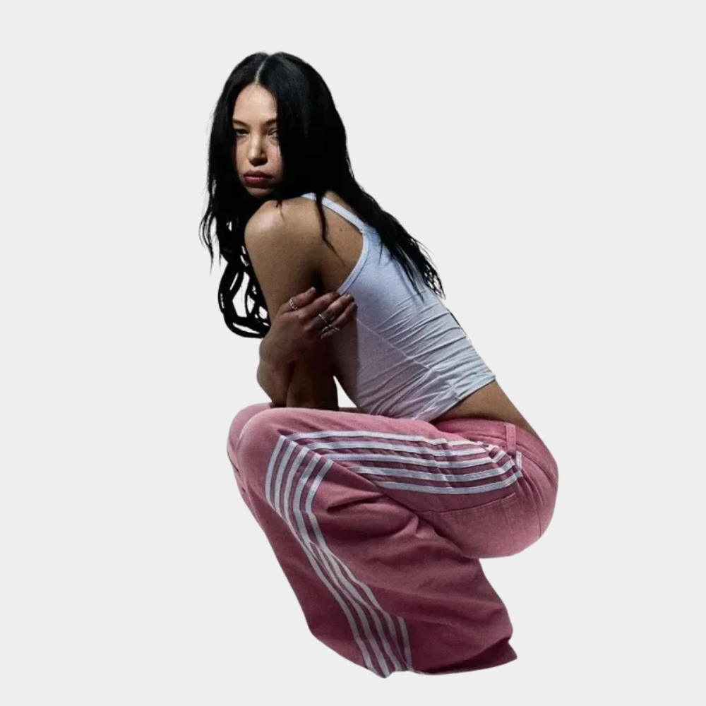 Embroidered Striped Baggy Jeans - Purple