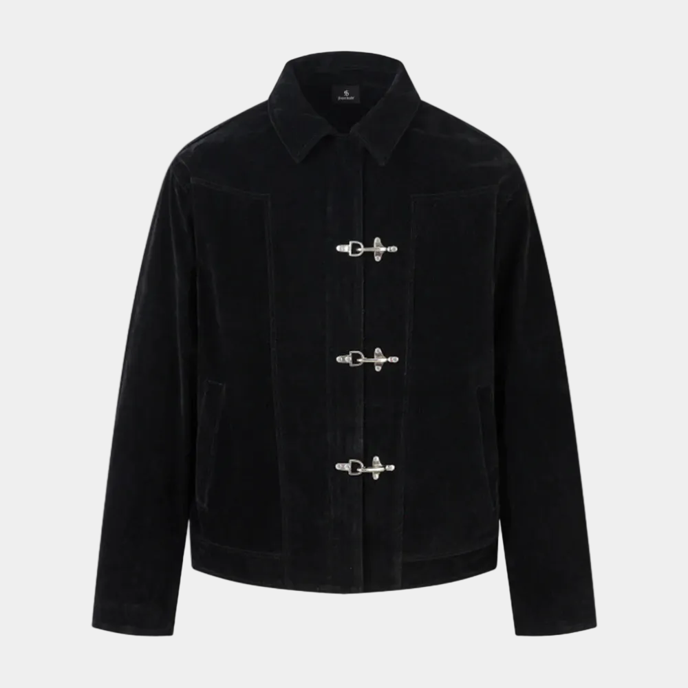 Retro Unique Metal Button Suede Lapel Bomber Jacket