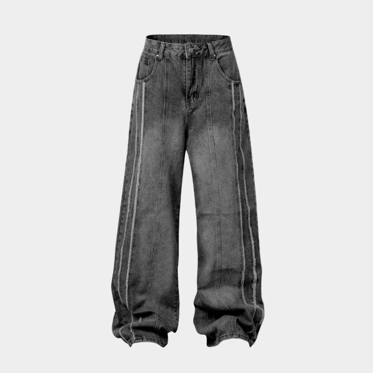 Washed Distressed Baggy Jeans - Blue
