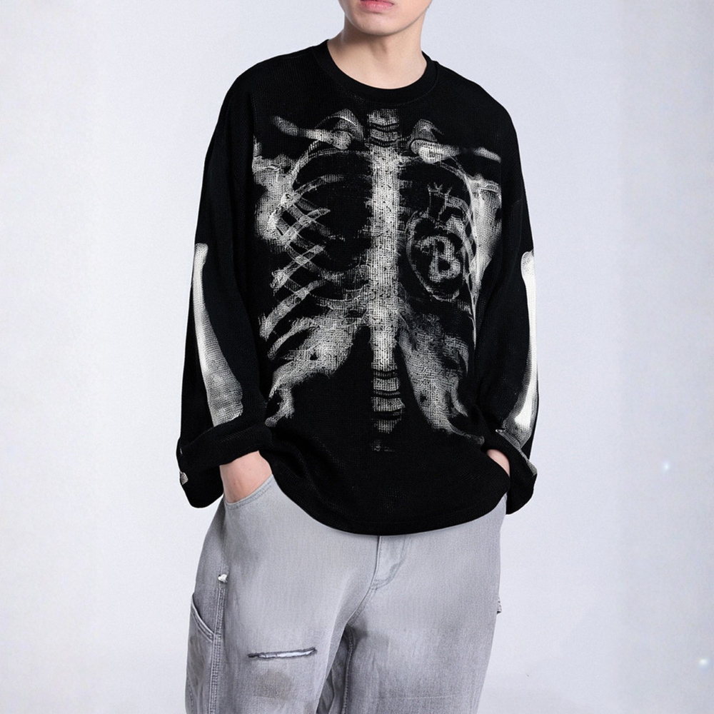 Skeleton Waffle Sweatshirt - Apricot