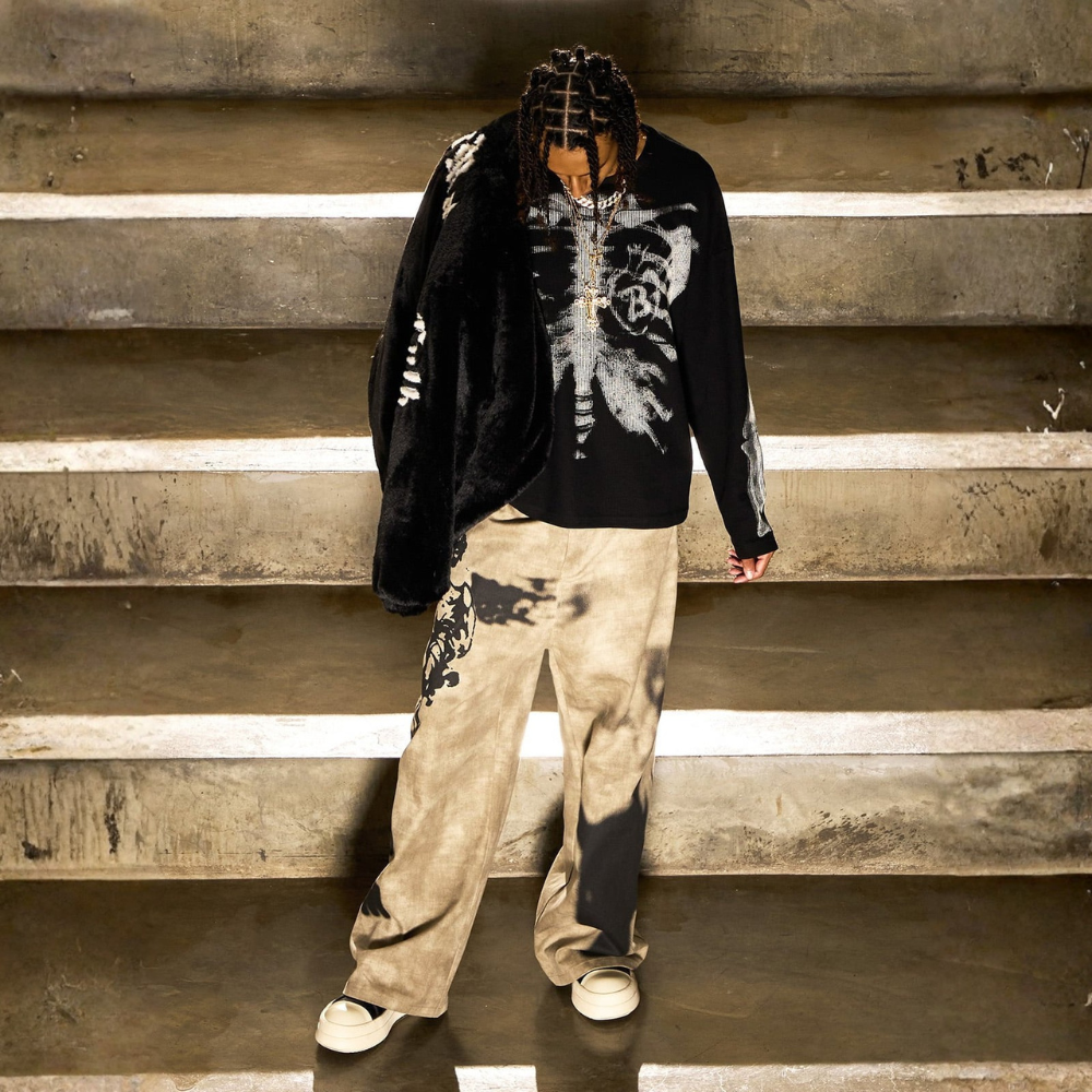 Skeleton Waffle Sweatshirt - Black