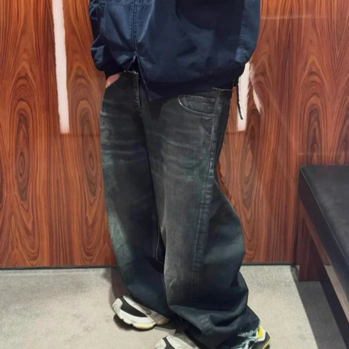 Cut-Up Washed Baggy Jeans