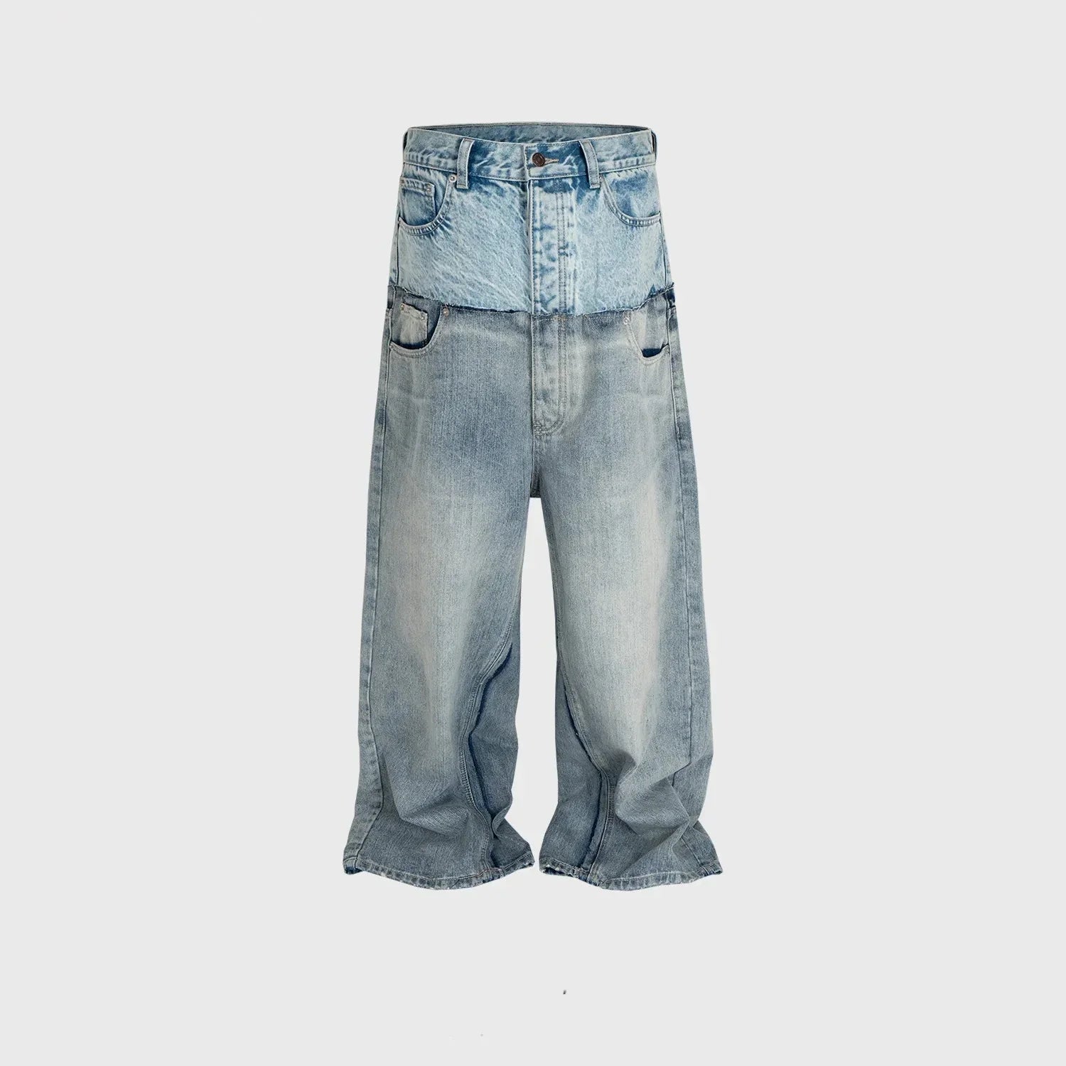 Cut-Up Washed Baggy Jeans